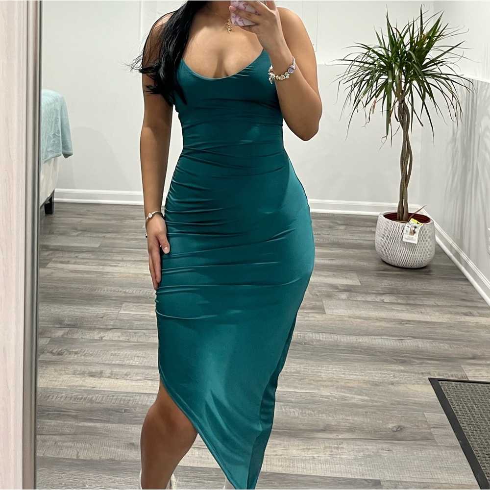 Asymmetrical teal dress from Windsor
